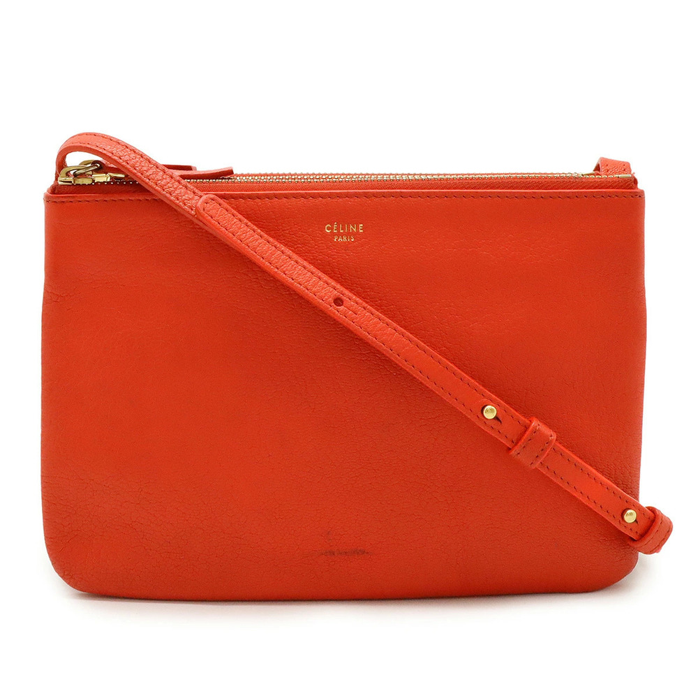 Celine Trio Shoulder Bag Pochette Leather Vermilion Orange Red